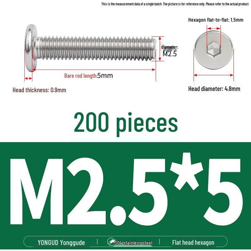 304 Stainless Steel Ultra-Thin Flat Head Hex Socket Bolt, M2-M12