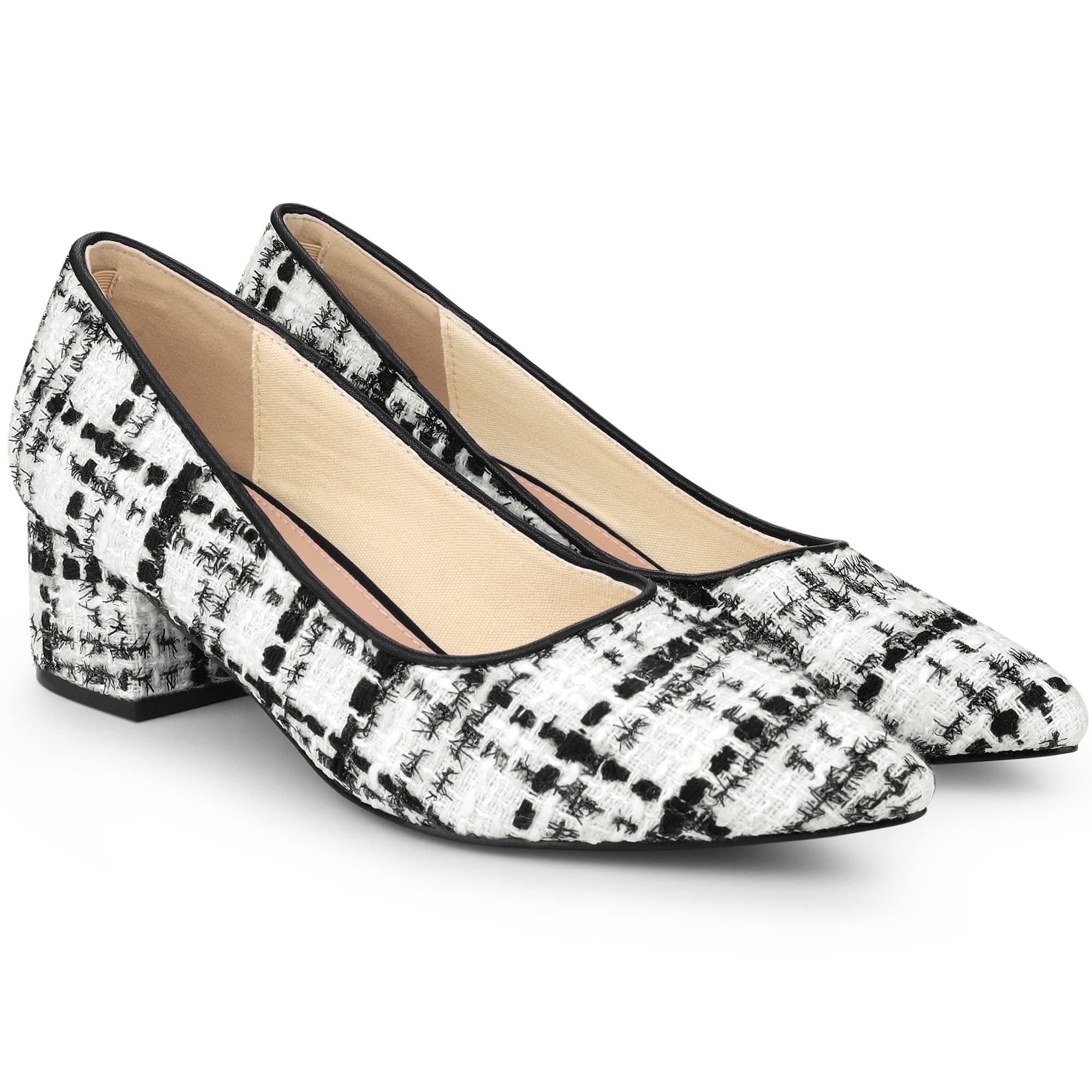 Allegra K Chunky Heel Pointed Toe Checkered Knit Pumps Women s Black and White Size 235cm 7990₽