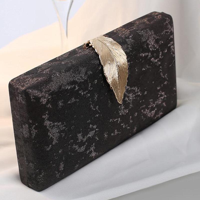 Evening Clutches Bag WHTUOHENG Gold Leaves Lady Shoulder Handbag Women Formal Clutch Long Chain Purses Female Girls Minaudiere
