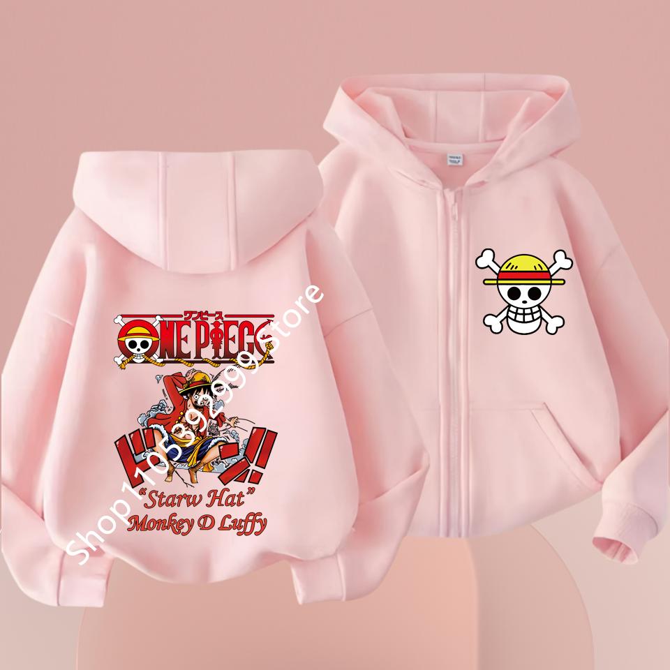 2026 Ny Børne Anime One Piece Luffy Lynlås Hættetrøje Jakke 3-12År Afslappet Langærmet Sweatshirt Efterår