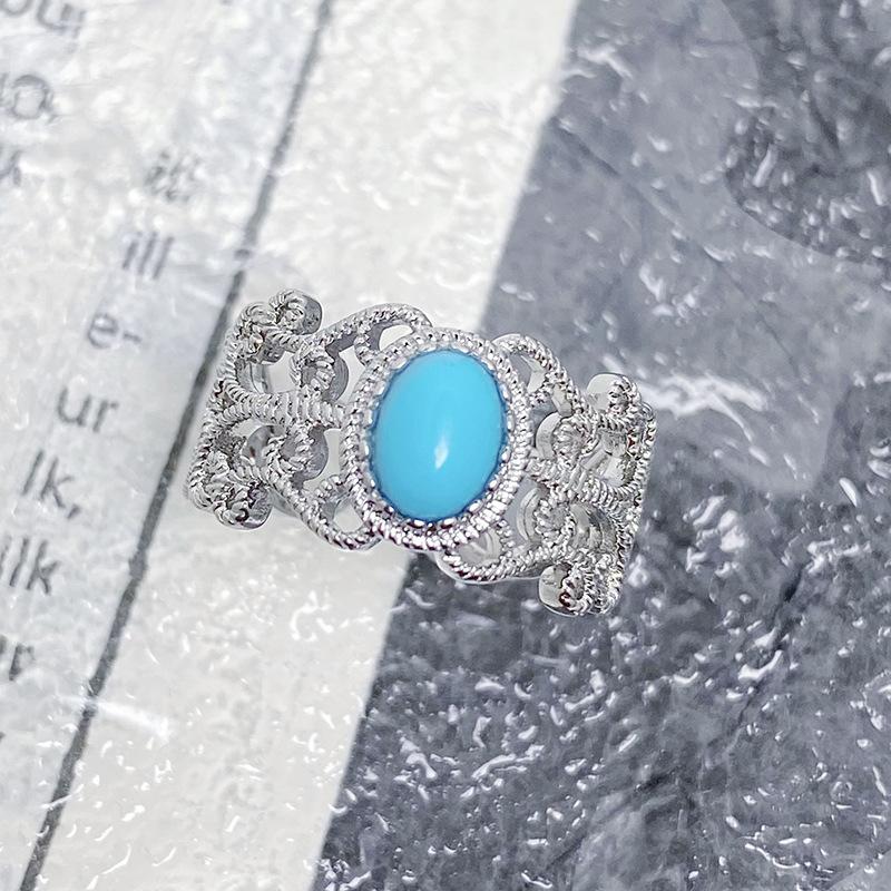 

[Moire Songying] Imitation Blue Turquoise Retro Personalized Opening Ring Niche High-End Light Luxury Ring Adjustable opening