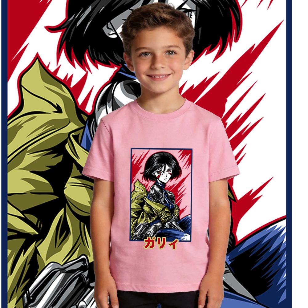 Boys Girls Cotton T Shirt Alita Battle Angel Anime Print Kids Casual Short Sleeve Top Soft Breathable Summer Clothing