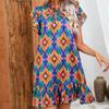 Round Collar Summer Short Sleeve Dress Fashion A-Line Skirt Printing Skirt