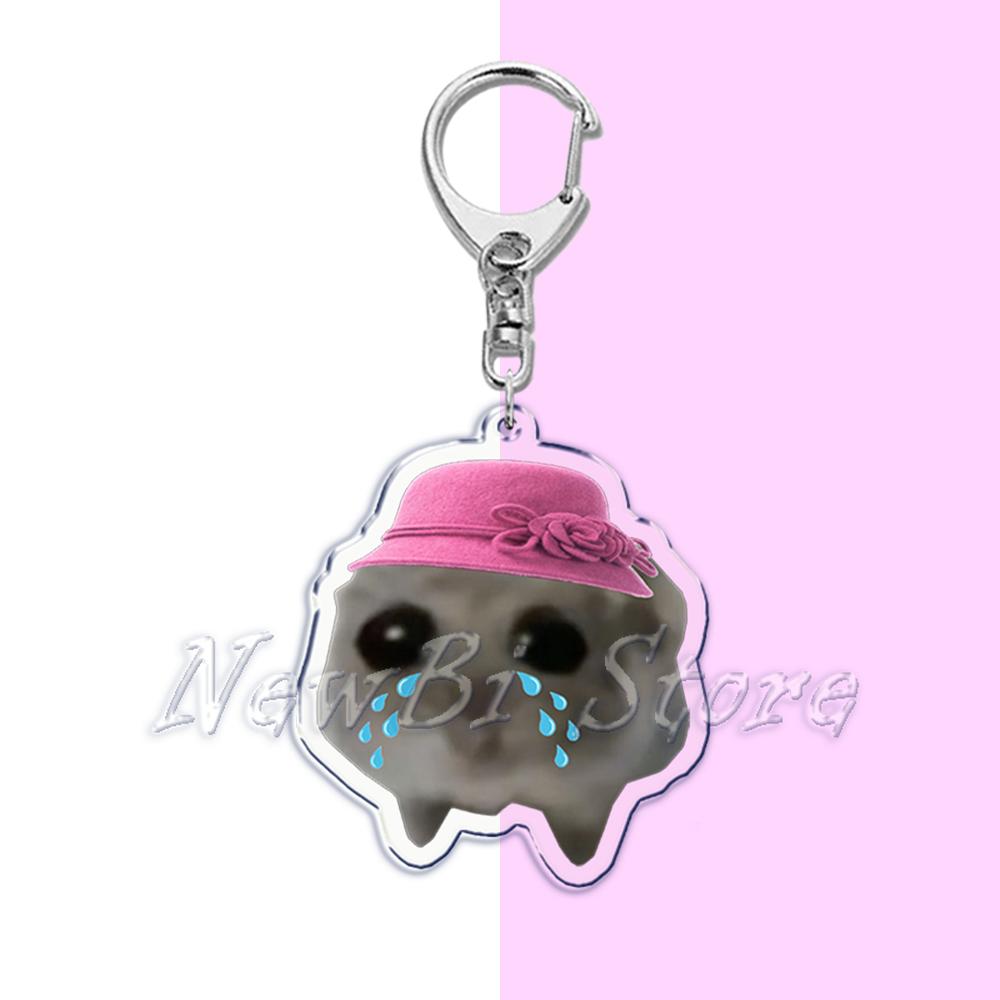 Fun Meme Im Just A Girl Sad Hamster Key Chain Keychains Ring for Accessories Bag Funny Pendant Keyring Jewelry Fans Gifts