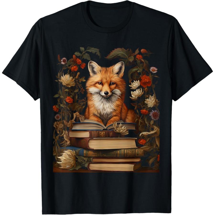 Эстетика коттеджкора цветочный Лис с книгой милый гоблинкор футболка S
