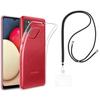 Case and Neck Strap for Samsung Galaxy A02S - Transparent Soft TPU Adjustable Black Cord Phonillico®