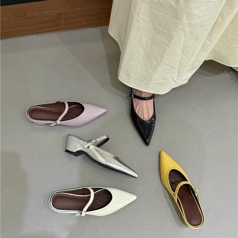 Women's Baotou Half Slippers Spring 2025 French Temperament Gentle Evening Breeze Pointed Button Slope Heel Cool Slippers