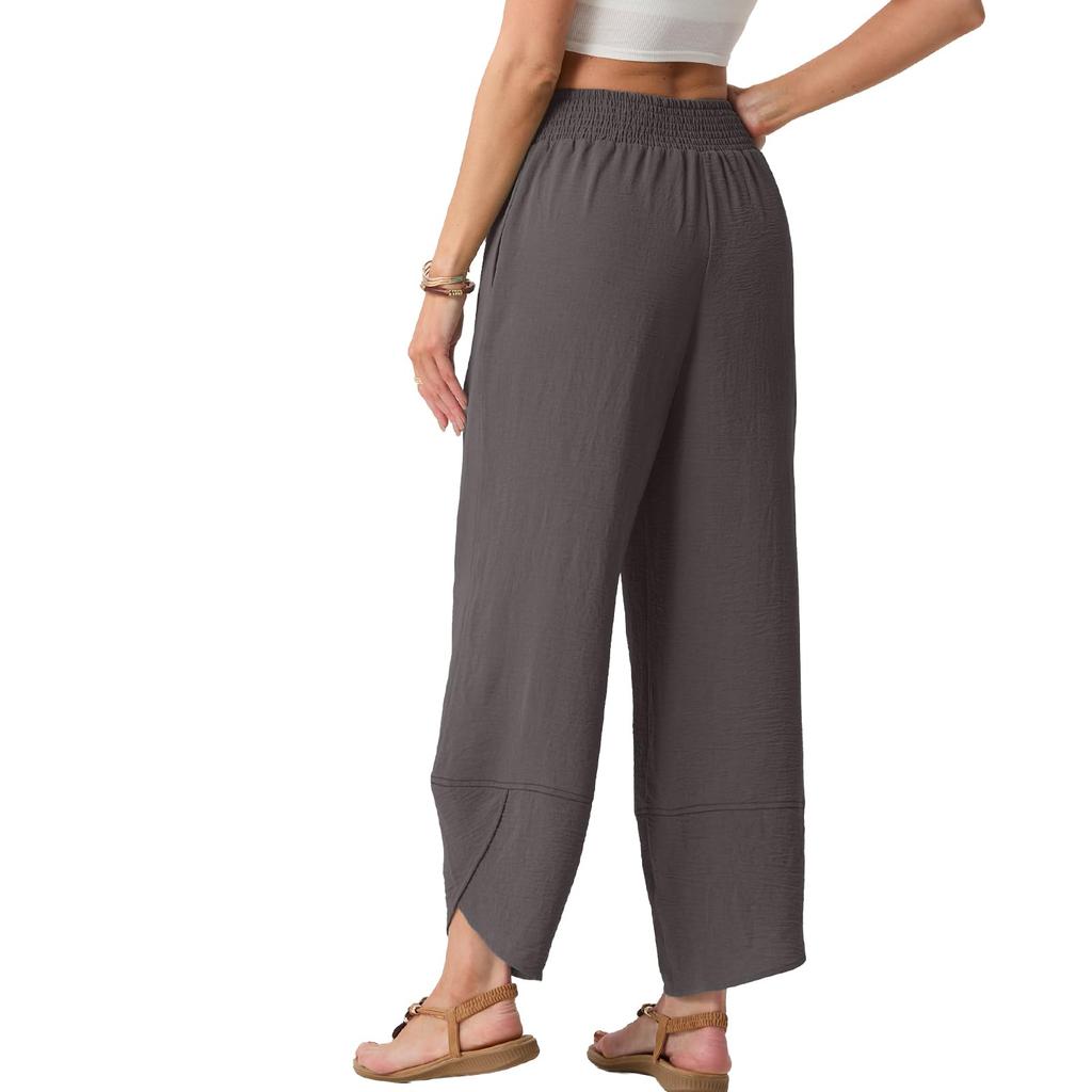 Womens Baggy Wide Leg Pants Summer High Waisted Palazzo Pants Beach Vacation Casual Trousers With Pockets