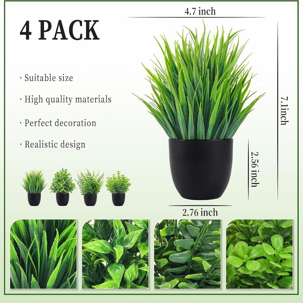 4PCS Artificial Plants Small Faux Plants Green Bathroom Accessories for Bathroom Home Office Table Decor Indoor
