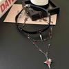 Punk Dark Black Cross Stars Pendant Necklace for Women Men Hiphop Cool Red Crystal Leather Choker Necklace Party Jewelry Gifts
