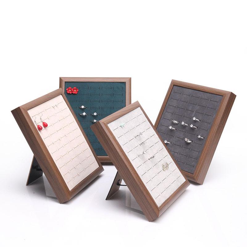 Frame-shaped Solid Wood Jewelry Holder, Spacious Tray for 50 Finger Rings, Earrings and Ornament Display Rack