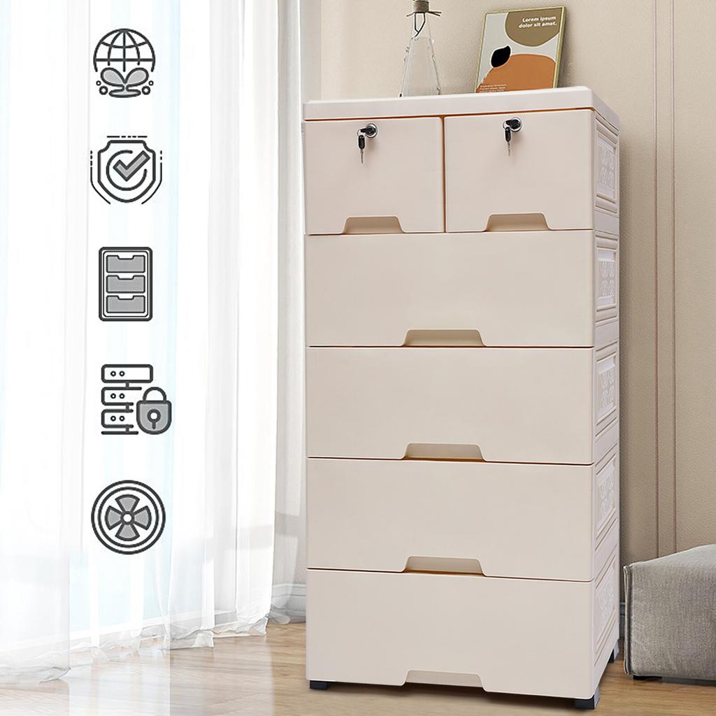 Versatile 6-Drawer Organizer Chest Food-Grade PP 66LBS Capacity Lockable Wheels Easy-Clean For Bedroom Closet