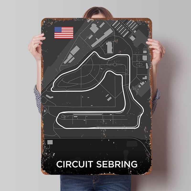 Circuit Sebring Race Track Map Tinplate Poster Customized Wall Art Vintage Retro Metal Signs for Living Room Decoration Man Cave