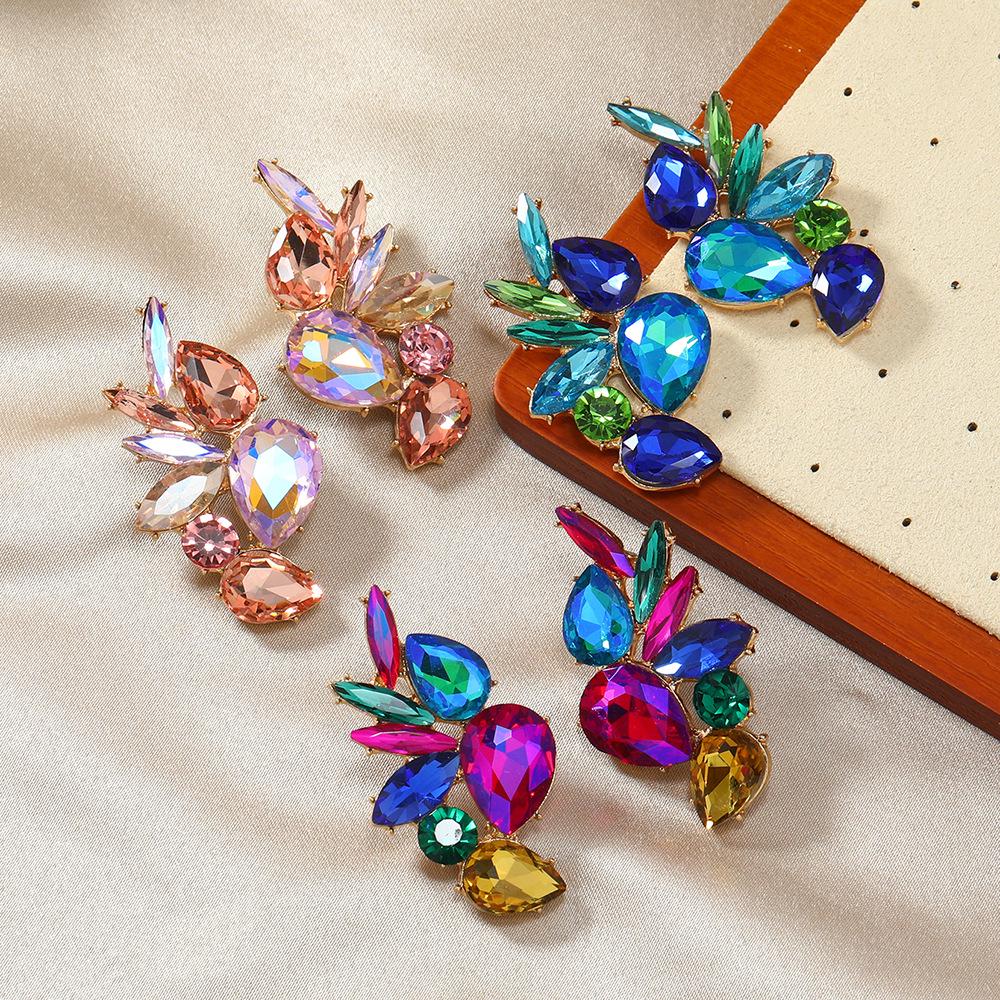 Geometric Flower & Water Drop Jelly Color Ear Studs - Party Accessories