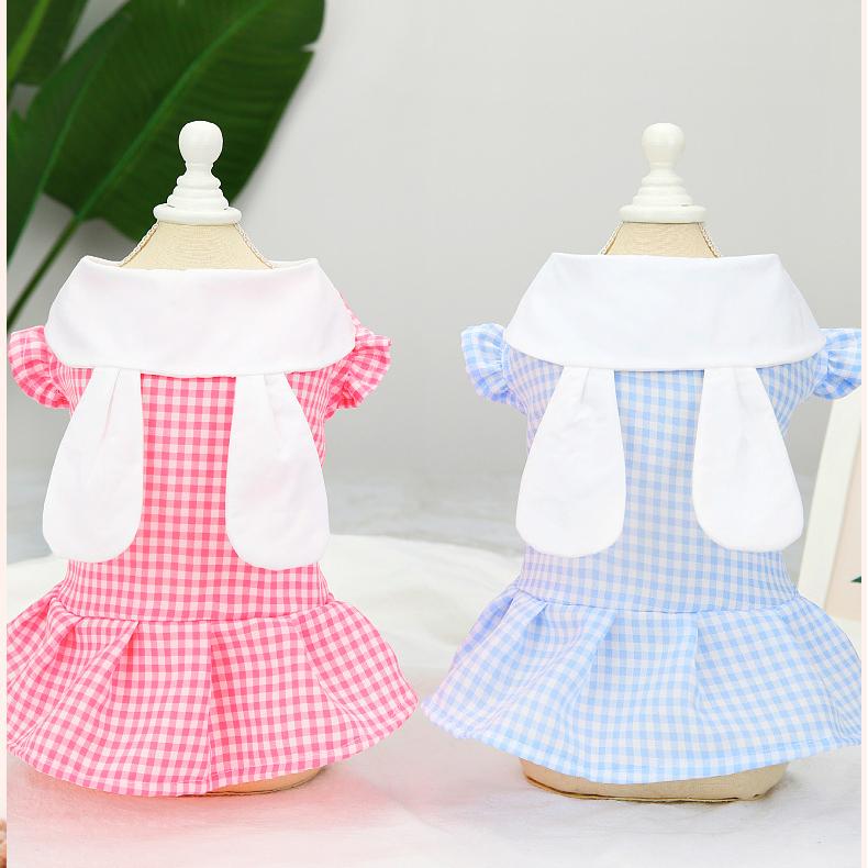 Cats and Dogs Go Out In Spring and Summer Fresh and Cute Cute Rabbit Ear Plaid Skirt Warm Jacket Comfortable and Lightweight