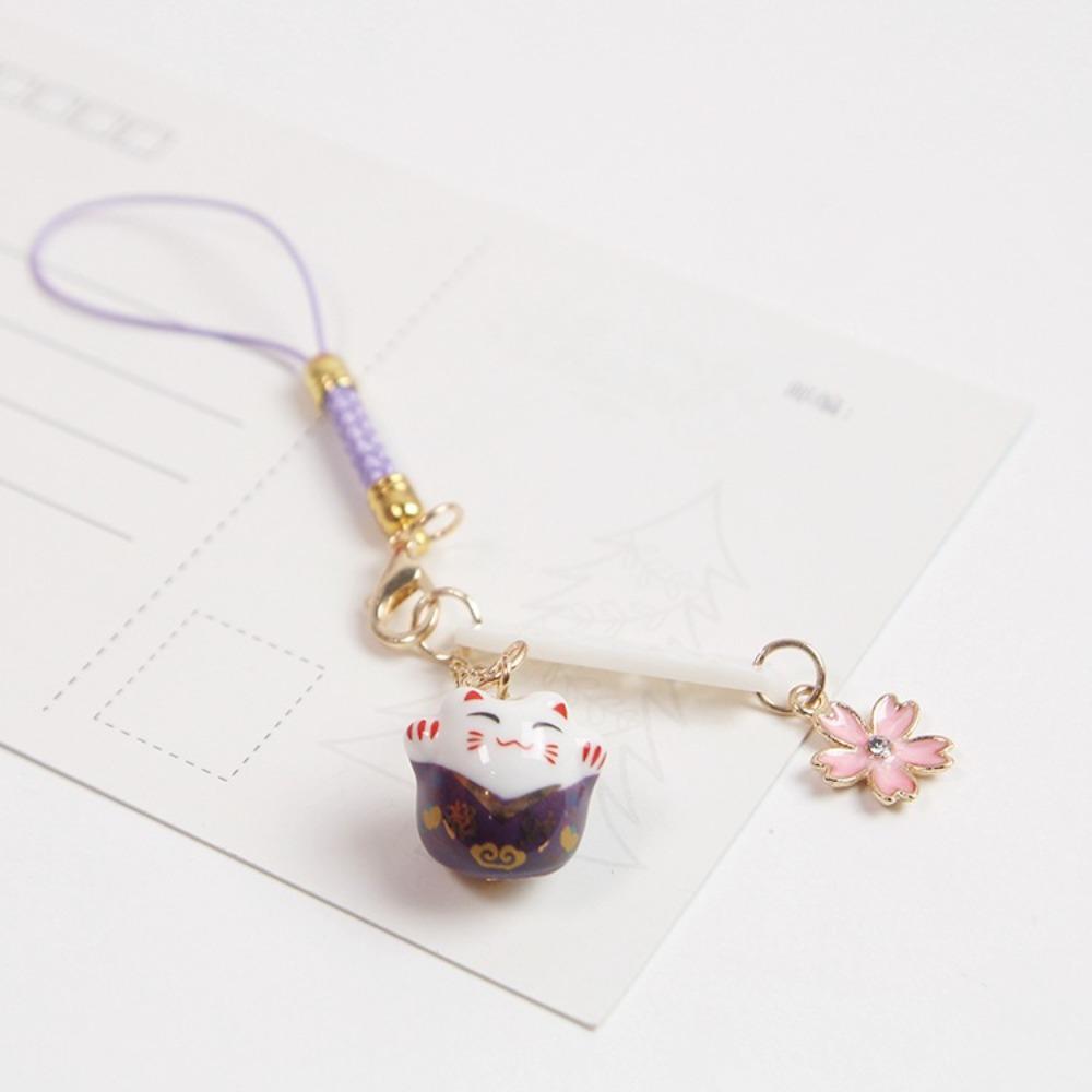 Керамика Сакура Счастливый Кот Шнурок для Телефона Плетеный Шнур Брелок Счастливый Кот Наручный Шнурок Цветение Сакуры Японский Стиль