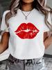 Red Lip Print Pattern Sexy Lips Design Suitable For Printed Decoration Print Crewneck ShortSleeve TShirt Unisexs Comfortable