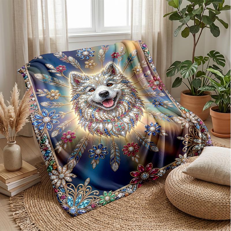 Jeweled Wolf Portrait Theme blanket Lightweight Warm Flannel Blanket Decorative Throw Blanket for Home Decoration
