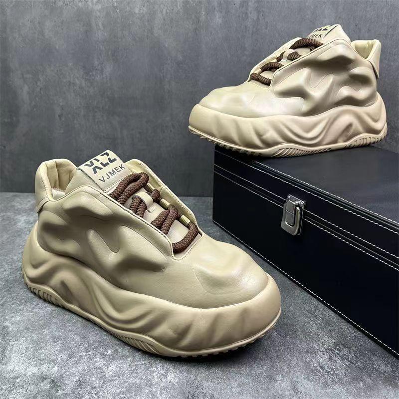 Chunky Sneaker Men Designer Soft Sole Running Shoes Fashion Casual Microfiber Leather Breathable Height Increased Platform Shoes