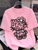 Summer Girls Short-Sleeve T-Shirt Leopard Print Heart Pattern Printed Kitten Pure Children's Round Neck T-Shirt Outdoor Casual Fashion