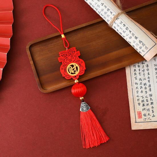 Décoration du Nouvel An Chinois Ornement Suspendu Rouge Traditionnel Pendentif Fu Porte-Bonheur avec Gland pour Fête du Printemps Maison Bureau Voiture Décoration d'Arbre