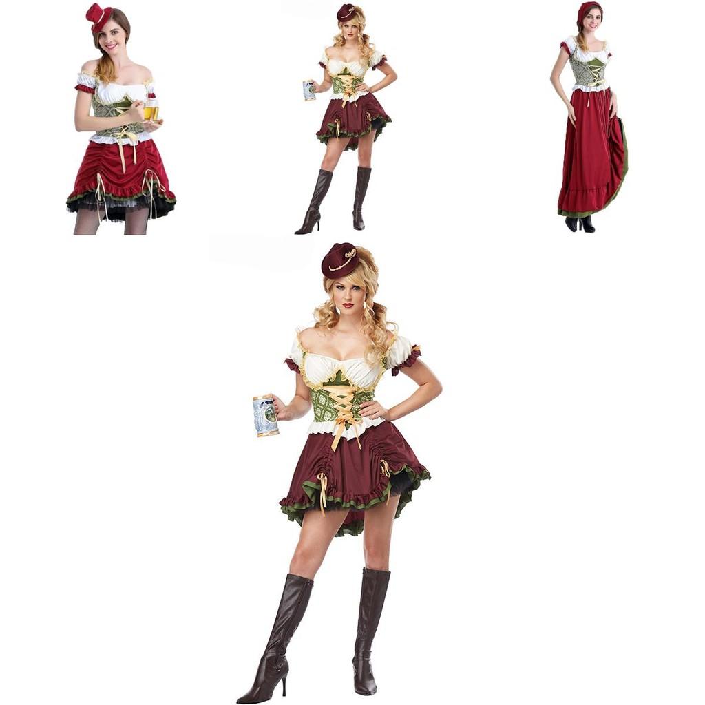 Oktoberfest Bayerisches Dirndl Bierkellnerin Cosplay Kostüm mit Puffärmeln