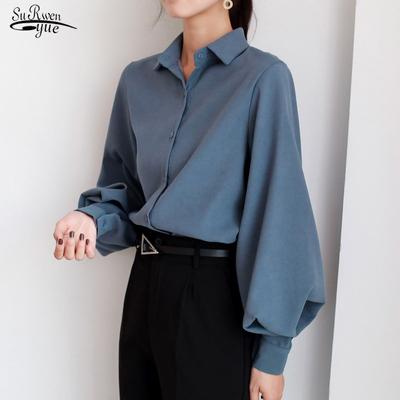 Fashion Lantern Sleeve Solid Women Blouse Tops Casual Button Up Elegant Shirts Women Female Clothes Blusas Mujer 8026 50