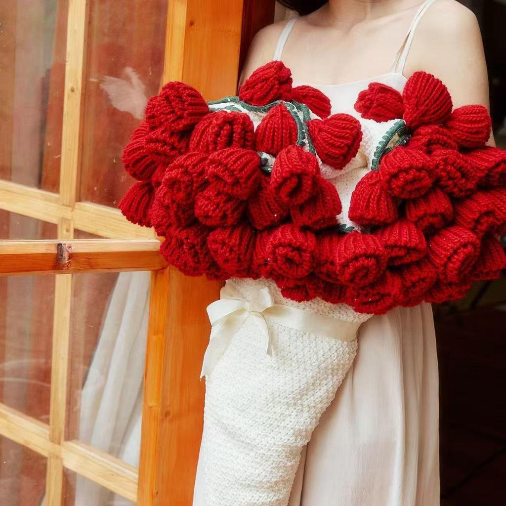 Hand-Knitted Rose Bouquet Crochet Blanket Shawl