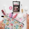 White Flower Floral Makeup Cosmetic Bag Blue Aesthetic Pouch Organizer Small Compact Cute Travel Mini Portable Beauty Toiletry Make Up Brush Storage
