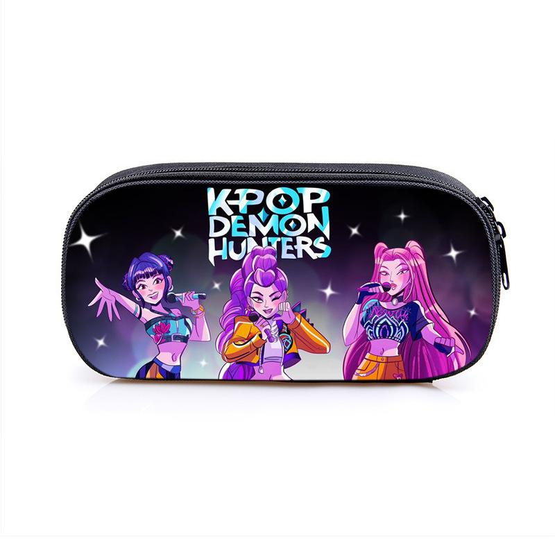 2025 Demon Hunters Cartoon Student Polyester Pencil Bag Secondary Element Stationery Box Fabric Pencil Case Hot
