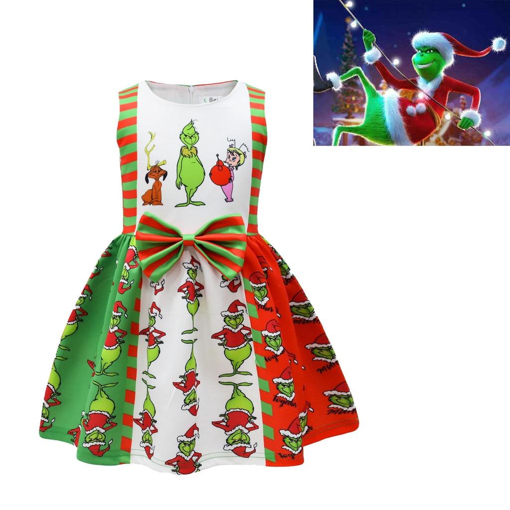 Grinch Halloween Sleeveless Dress For Kids Soft And Comfortable Polyester Material
