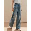 INMAN Women's Retro Washed Denim Wide-Leg Pants