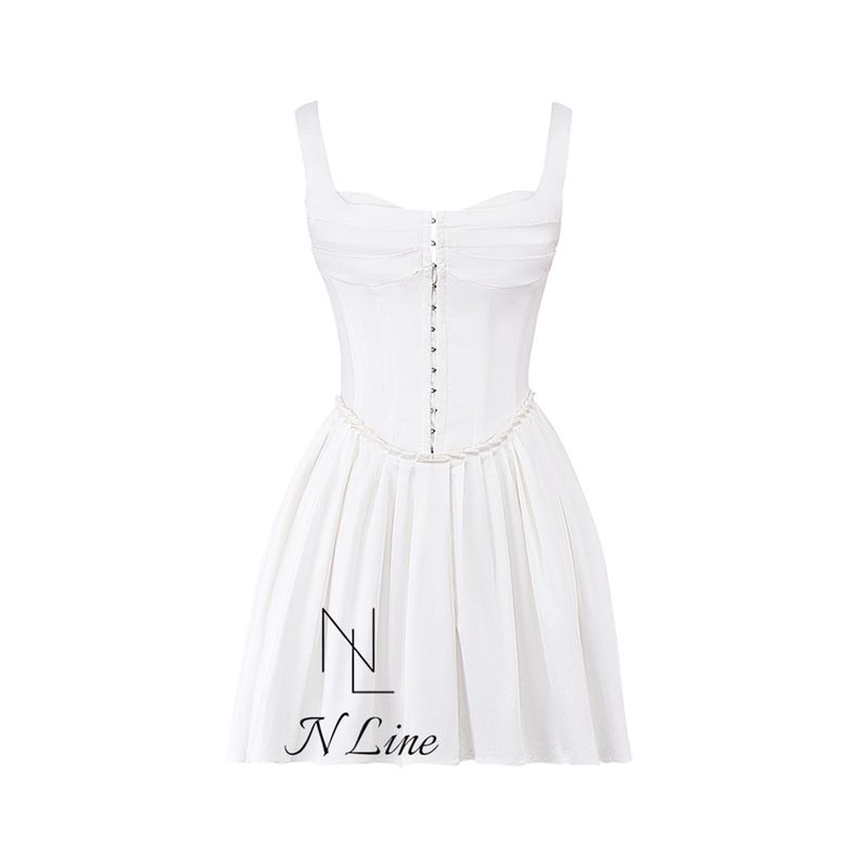 

Модное прямое платье-мини с драпировкой, корсетного типа на косточках, House of CB 24 на бретелях White XS