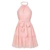 Women Spring Solid Color Sleeveless Halter Dress Summer Casual A-Line High Waist Belt Short Dresses S-XL