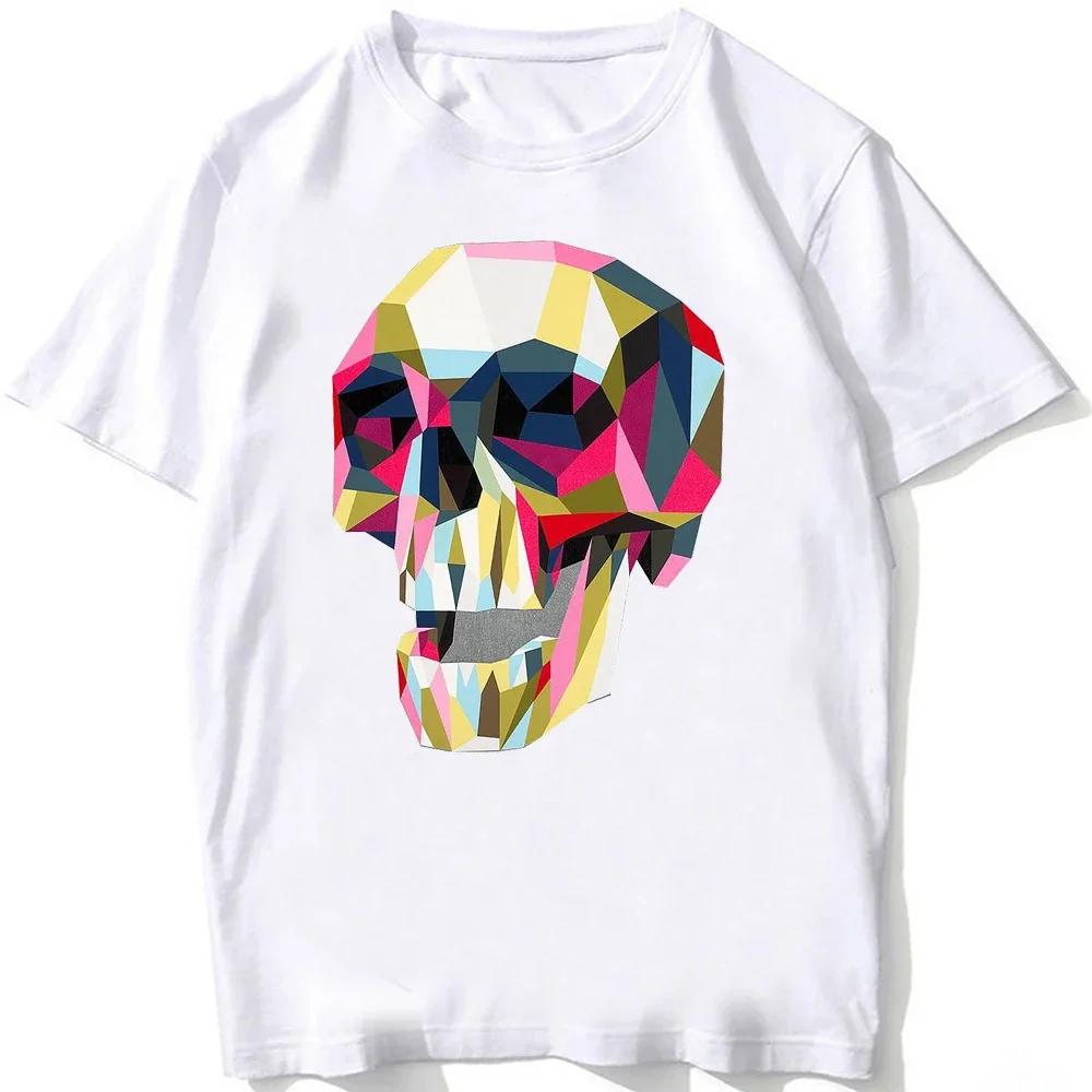 Neues Sommer Unisex Locker Unisex Kurzarm Lustiger Roboter Totenkopf Kunst Druck T-Shirt Weiß Lässige T-Shirts Vintage Hip Hop Jungen Oberteile