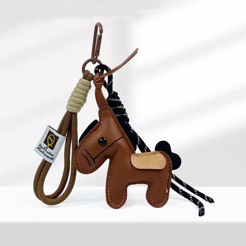 

Vintage Horse Bag Pendant PU Leather Horse Hanging Rope Rope Cartoon Design Decoration Accessories CLE one size коричневий