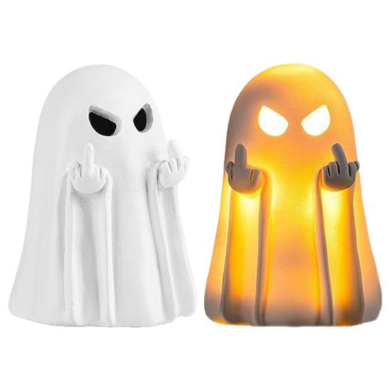 Figurka Ducha na Halloween Żywica Straszna Statua Ducha z Palcem Mały Biały Duch Ozdoby Stołowe do Dekoracji Wnętrz Domu Biura Biurka
