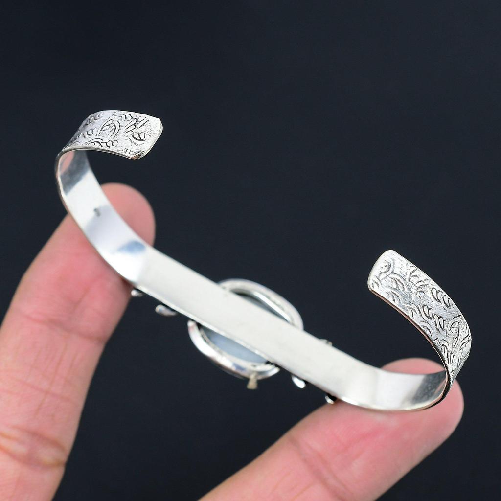 Friendship Day Deal 925 Silver Maligano Jasper Stone Anniversary Flower Bangle