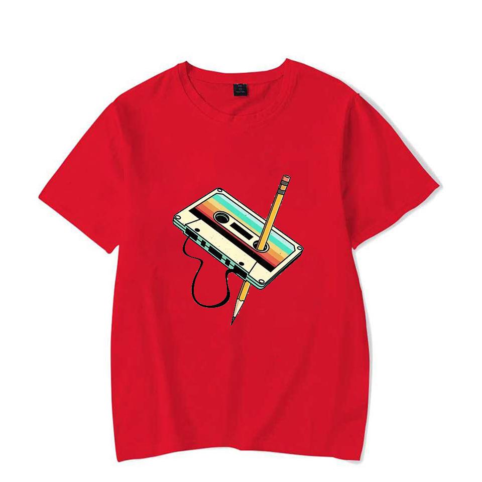 Retro Music Men's Women's Short Sleeve 80s Cassette Ribbon Pencil Men's Women's Oversized Loose Couple's T-Shirts