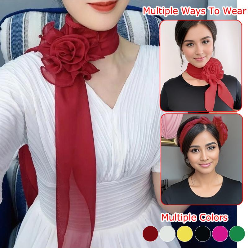 1PC Clothing Fashion Multi-purpose Outfit Elegant Adorn Long Silk Scarf Temperament Accessories Eye-catching Rose