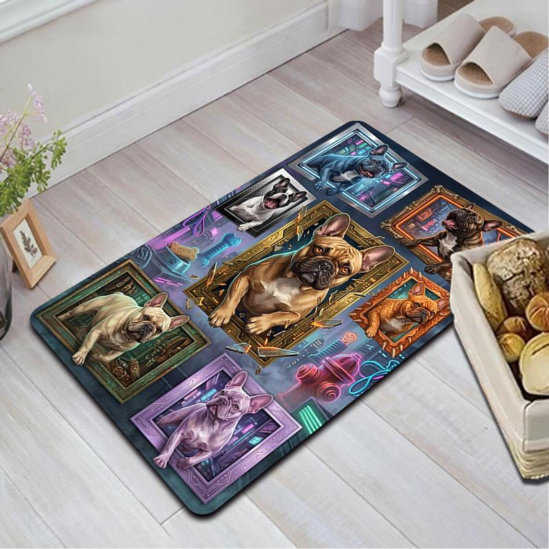 Frenchie Frames Neon Cityscape Pattern Rug Floor Mat for Living Room or Bedroom Soft and Comfortable Carpet a Gift for Birthday and Holiday.