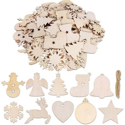 10pcs DIY Wooden Christmas Balls Decoration Round Craft Baubles Tags Hanging Ornament for Christmas New Year Pendant Decor