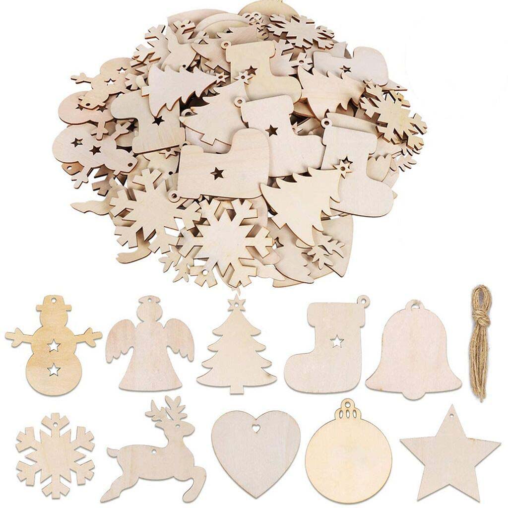 10 Stück DIY Holz Weihnachtskugeln Dekoration Runde Bastelkugeln Anhänger Hängender Schmuck für Weihnachten Neujahr Anhänger Deko