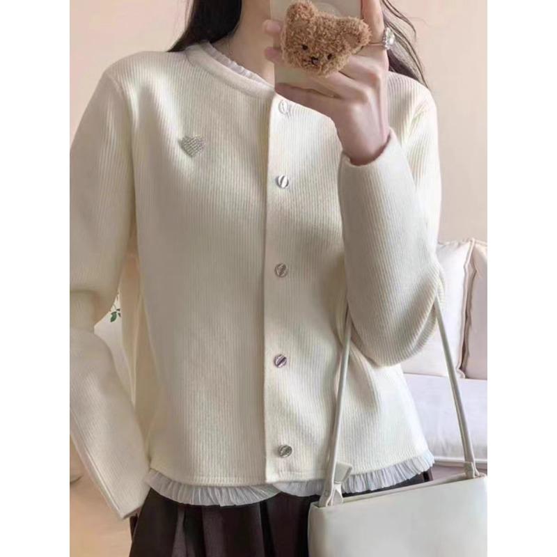 Autumn and winter new chic love knitted sweater women's fungus edge design fashionable versatile and thin knitted cardigan