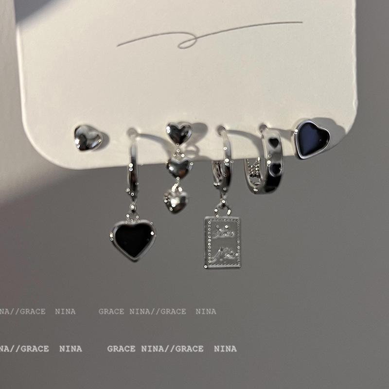 Six-Piece Indifferent Style Heart Stud Earrings 2022 – Trendy Women's Ear Cuffs Set