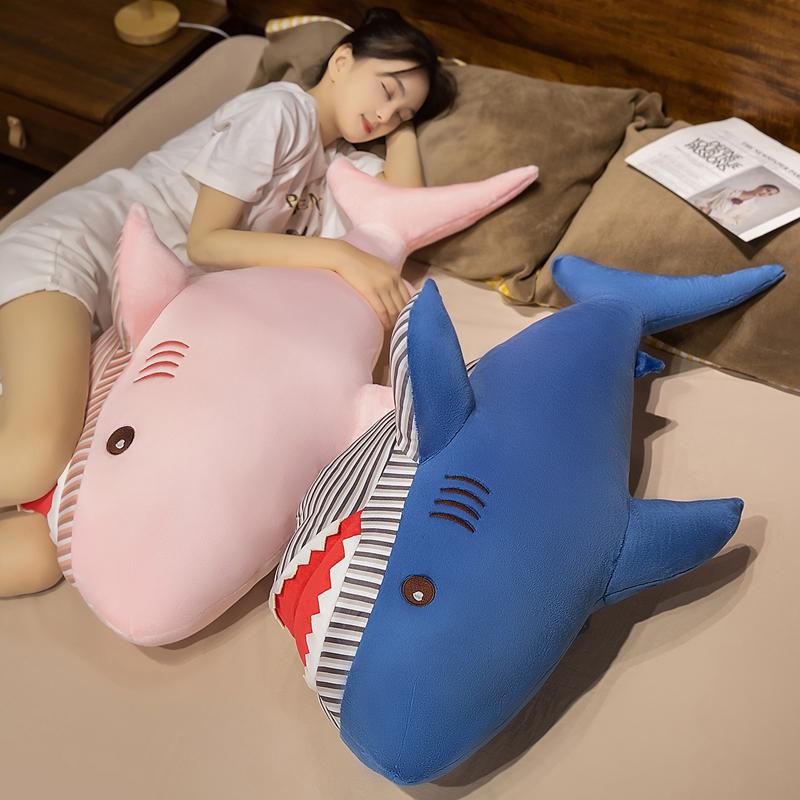 Fluffy Big Size Cute Shark Doll Plush Toy Blue Pink Shark Throw Pillow Shark Sharp Big Teeth Red Mouth Classic Birthday Gift