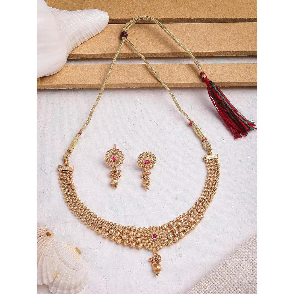 Classic Choker Necklace with Drop Earring Jewellery Set For Women & Girls|Suited for All Festive Occasions