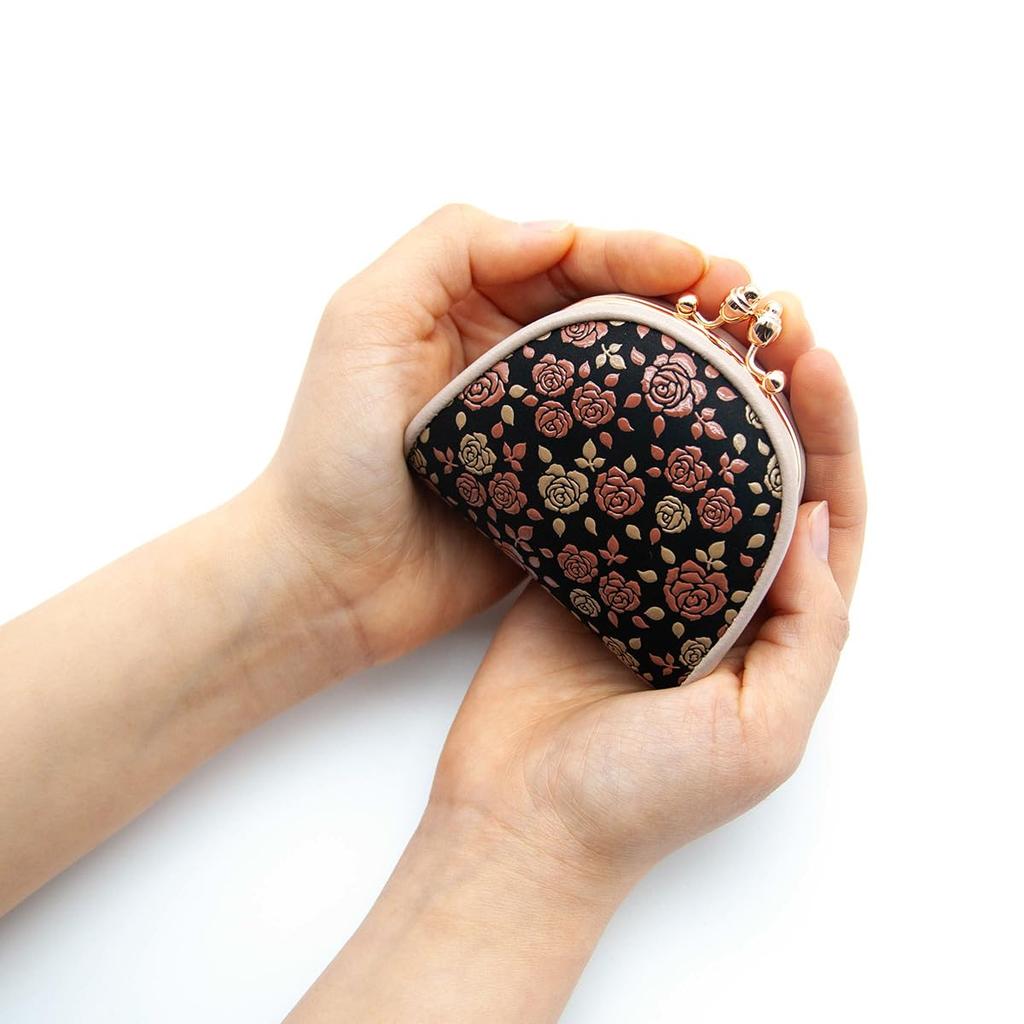 Inden-ya Inden Coin Purse, Kaguwa Rose Design, Traditional Craft, Koshu Inden Deer Leather, Lacquered, Original Brand (No. 8414)