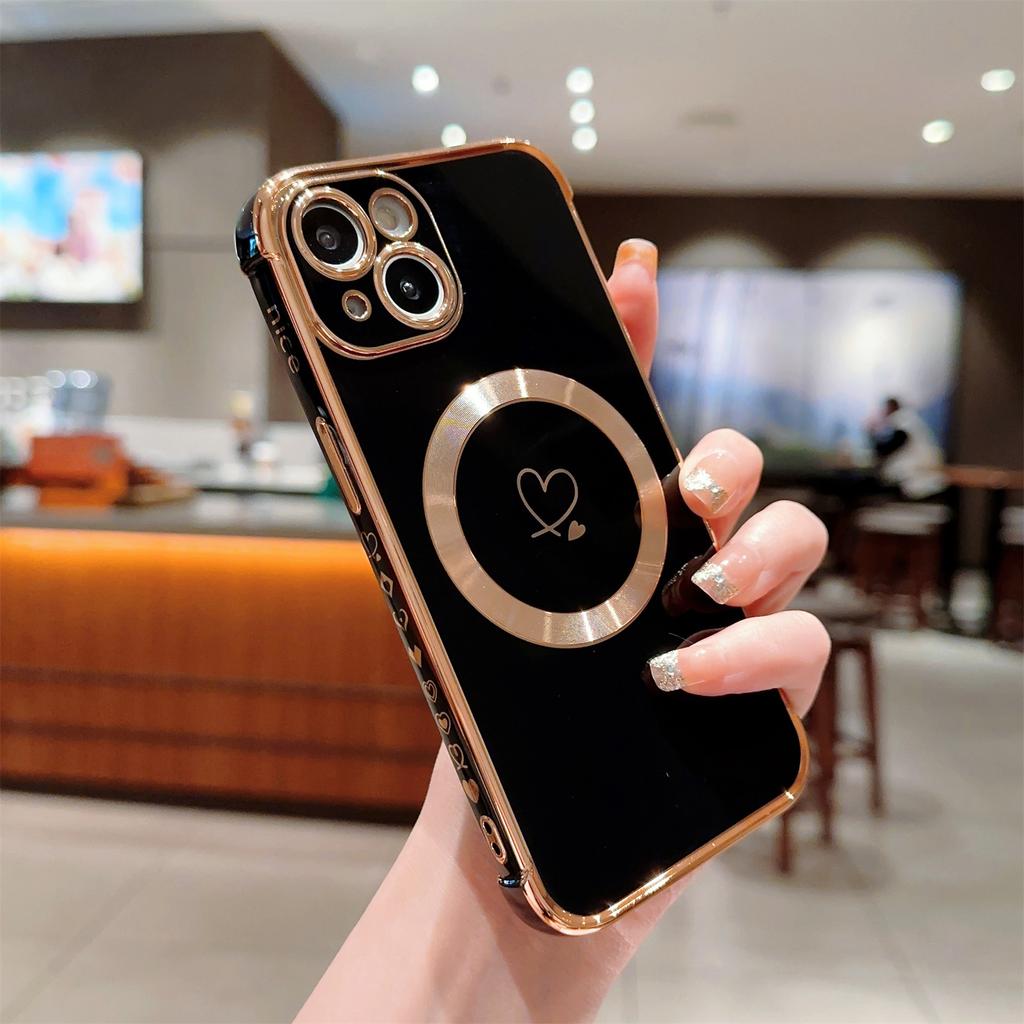 Für iPhone 15 Hülle Kompatibel mit MagSafe Galvanisierte TPU Handyhülle Ausgeschnittene Liebesherzen