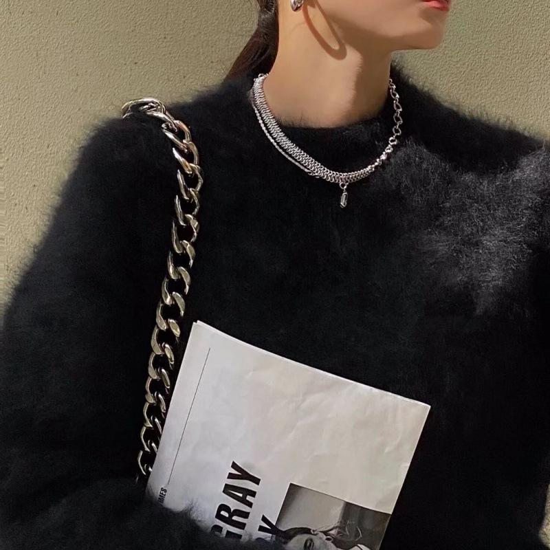 Women's Black Mink Cashmere Pullover Sweater - Soft, Cozy & Oversized for Autumn/Winter